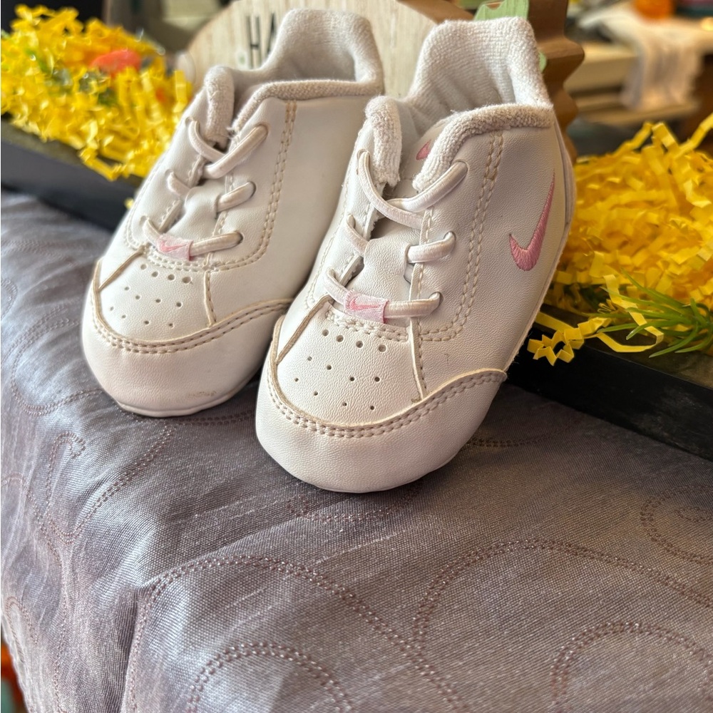 Nike White Baby  Shoes with Pink Swoosh